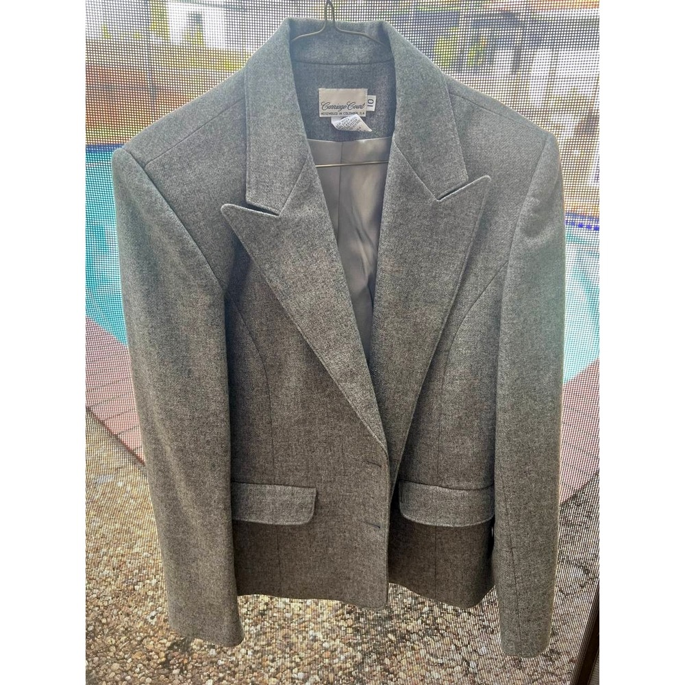 Vintage Carriage Court Gray Wool Blazer Women's Size 10 Tailored Jacket